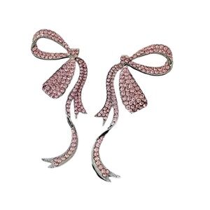 Pink Rhinestone Ribbon Bow Earrings